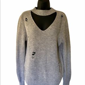 MACY’S Crave Fame Almost Famous M gray fashion sweater distressed top NWT